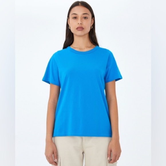 Women's Basic Concepts Vintage Blue Crew Short Sleeve Shirt, Size XL - Picture 3 of 6